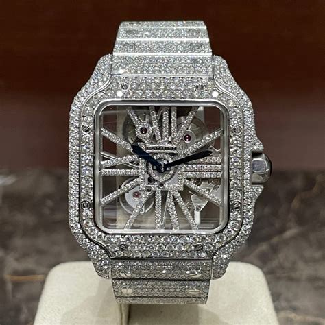 cartier skeleton watch iced out|cartier skeleton watch black diamond.